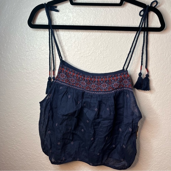 FREE PEOPLE Navy Blue Eternal Love Embroidered Tassel Tank Size Medium NEW! - Picture 6 of 12